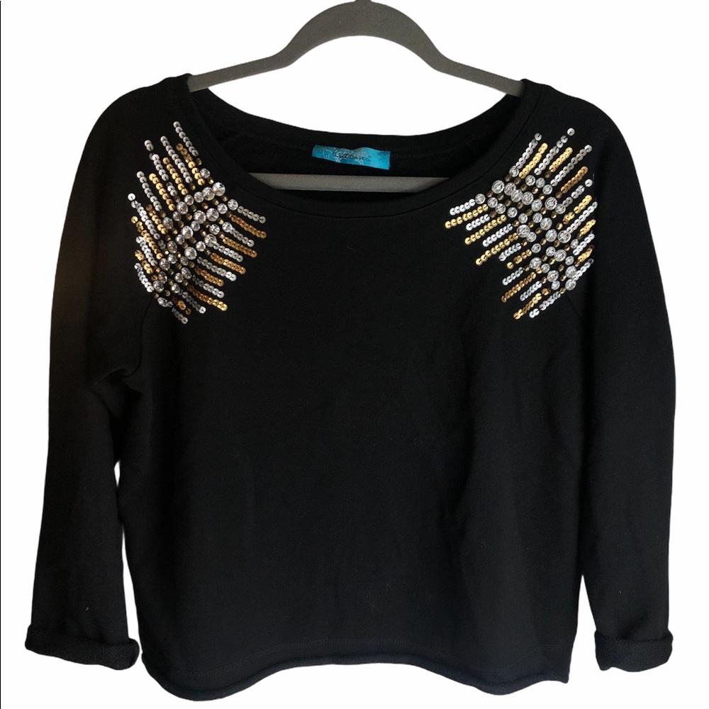 Black crop sweater rhinestone shoulder detail small